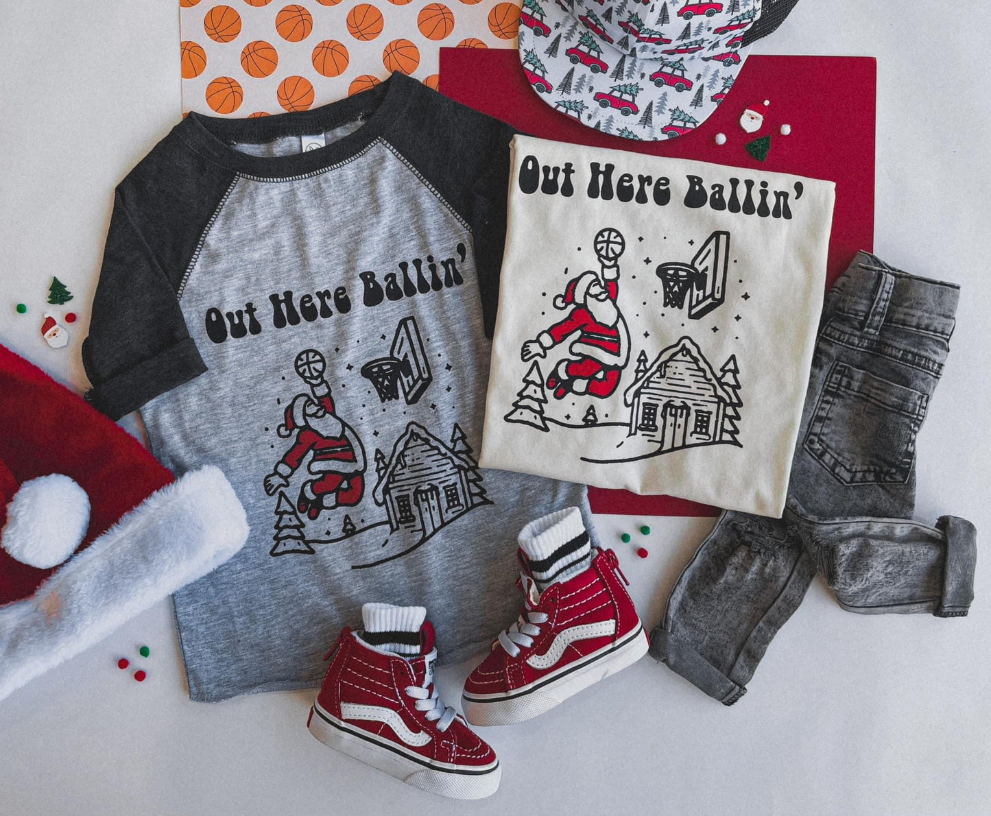 Ballin’ Santa Raglan Tee