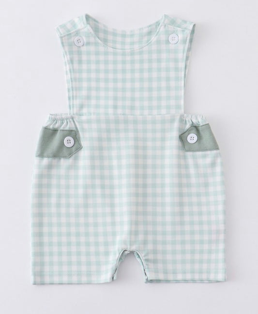 Green Plaid Boy Romper